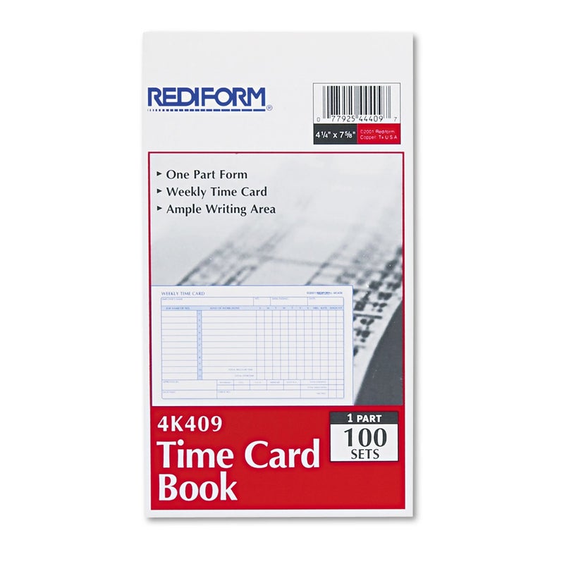 Rediform Employee Time Card, Weekly, 4-1/4 x 7, 100/Pad - Image 1